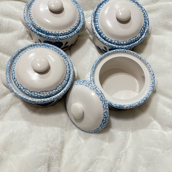 Corelle Jay Import Blue Hearts Spongeware crocks 4 bowls with lid - Picture 3 of 12